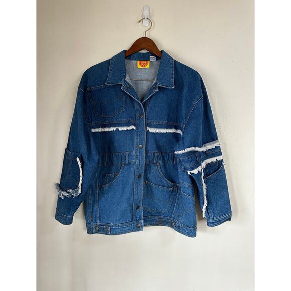Vintage Y2K Please Thank You Fringe Denim Jean Jacket - Picture 1 of 6
